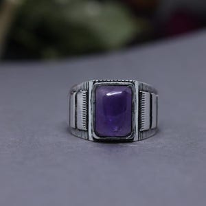 Handmade Sterling Silver Amethyst Ring – Vintage Rectangular Gemstone