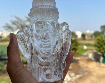 Hand-Carved Clear Quartz Shiva Head | Exquisite Natural Stone Sculpture| Premium Natural Clear Quartz Shiva-Head