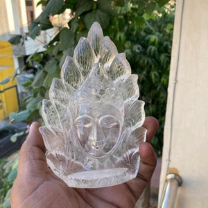 Clear Quartz Buddha head | Crystal Buddha Carving | Crown chakra | Home Decor | Living room | Hand Carved Crystal Gift