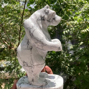 White Howlite Natural Crystal Bear- Gemstone Bear- Carved Bear- Howlite Bear- Bear Gift- Carved Animals