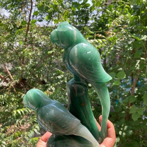 Jade Parrot- Gemstone Birds- Carved Parrot Statue- Carved Crystal Birds- Natural Jade Parrot- Parrot Carving