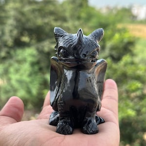 Natural Black Obsidian Hand carved Dragon | Black Crystal Dragon | Obsidian Crystal Carving | Toothless Dragon | Crystal Dragon
