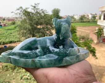 Green Fluorite Dog Carving | Crystal Stone Carving | Puppy | Spirit Animal | Spiritual Gift | Crystal Dog Carving