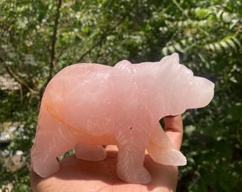 Natural Pink Rose Quartz Crystal Bear- Gemstone Bear- Carved Bear- Rose Quartz Bear- Bear Gift- Carved Animals