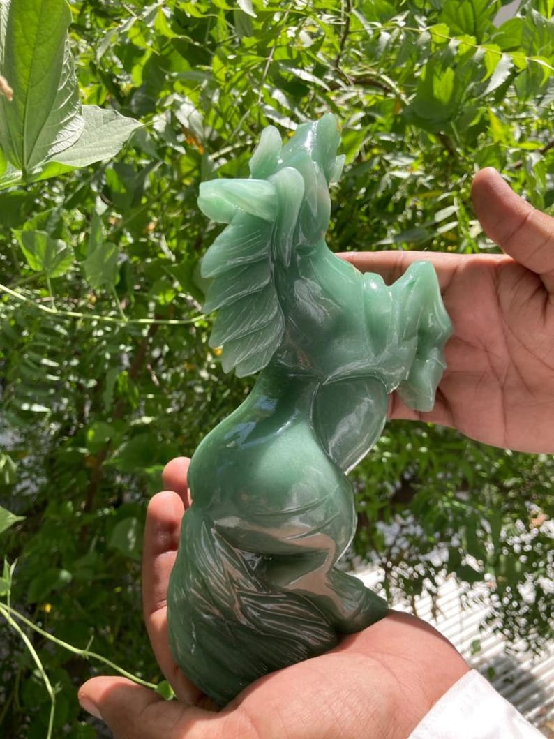 Green Jade Horse Sculpture Natural Australian Jade Carving Home Decor