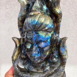 AA Flashy Labradorite Shiva Head Sculpture Labradorite Shiva Statue Gemstone Crystal Carving Art Deco Diwali Gift Decor Stones Artefact