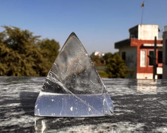 Natural Stone Carved Crystal Pyramid, Gemstone Pyramid Statue, Healing Crystal Decor, Unique Home Decor Accent