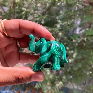 Cute Malachite Baby Elephant - Crystal Carving, Housewarming Gift, Home Decor, Healing Crystals and Stones
