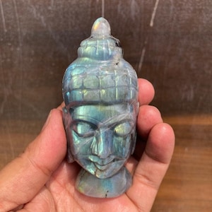 AAA Golden Blue Purple Flash Labradorite Mini Buddha Head | Crystal Buddha Head | Hand Carved Crystal Buddha Head | Home Decor Crystal Gift