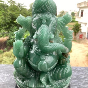 AAA Australian Green Jade Pagdi Ganesh - Natural Jade Crystal Pagdi Crown Ganesha - Gemstone Lord Ganapati Figurine | Heart Chakra Crystal