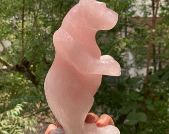 Rose Quartz Carved Standing Crystal Bear | One of a kind Rose Quartz carved bear crystal carved animal