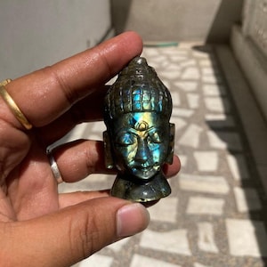 AAA Golden Flash Labradorite Mini Buddha Head | Crystal Buddha Head | Hand Carved Labradorite Crystal Buddha Head | Home Decor Crystal Gift