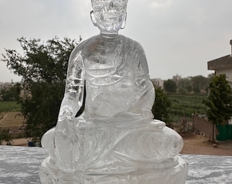 Himalyan rock crystal,Clear Quartz Buddha Carving, Natural Stone Sculpture, Handcrafted Buddha Figurine, Meditation Decor, Yoga Gift