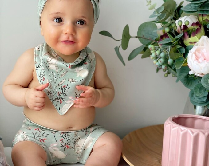 Baby Shorts Bummies, cute short pants for summer to cover nappies or soft knit training pants.