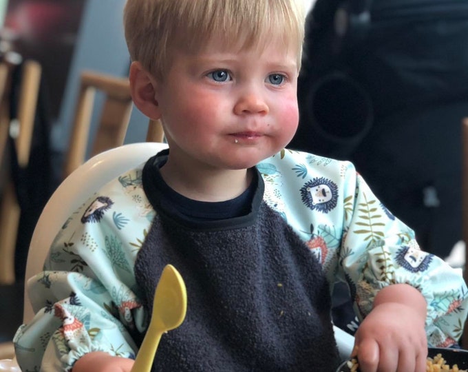 Long Sleeved Towelling front Toddler Bib,  with Waterproof Sleeves