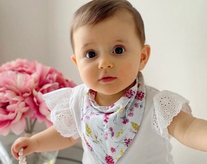 Baby Bandana Bib, Reversible, cotton knit  unisex/ gender neutral.