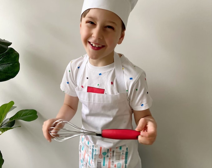 Child’s Personalized Chef Set (Apron and Hat) Sized to fit 5-8 years. Items also sold separately.