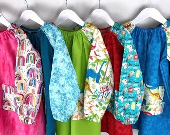 Children's Personalised Cotton Long Sleeved Art Smocks - Size 5-7 Colorful Child’s Smock
