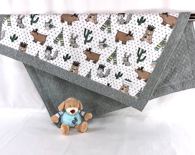 Small baby blanket, pram, car or capsule blanket, flannel and minky baby blankie.