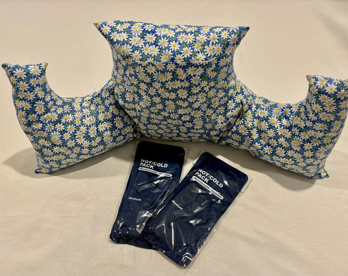 Post surgery pillow - Open heart surgery recovery aid, seat belt pillow with 2 reusable cool packs to use alternately in one vertical pocket