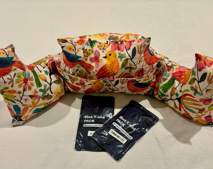 Post surgery pillow - lumpectomy, mastectomy, top surgery recovery aid, seat belt shield Pockets for 2 reusable cool packs. Double U shaped.