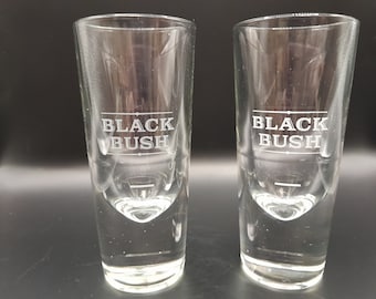 Vintage Irish Black Bush Glasses,  Pair of Whiskey Glasses, Barware, Man Cave.