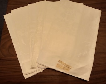 Vintage Irish Linen Napkins, Six Large Damask Napkins. Unused.