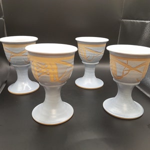 Vintage Pottery Goblets, Set of Four Wine Goblets.