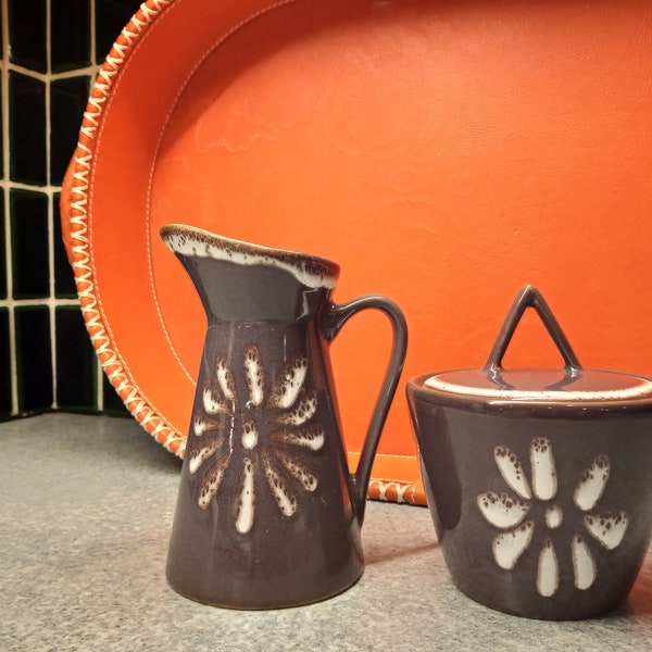 Vintage Irish Pottery Creamer and Sugar Bowl, Grape Colour. Delphi Pottery, Co Mayo, Ireland.