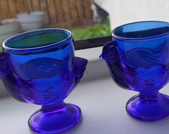 Vintage Pair of French Glass Egg Cups. Easter Breakfast