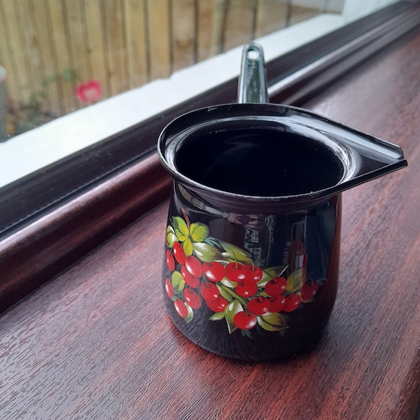 Vintage Enamel Milk Pan/Coffee Pot.  Stovetop Enamelware.