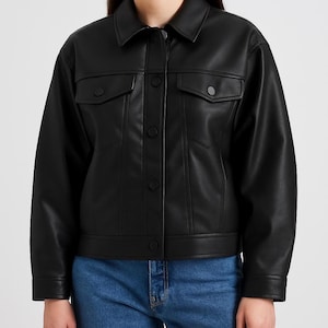 Blouson femme noir en cuir d'agneau - Blouson aviateur en cuir souple
