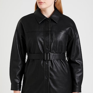 Women's Black Lambskin Leather Long Coat - Genuine Leather Overcoat Winter Jacket