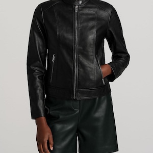 Blouson Femme Noir En Cuir D'Agneau - Blouson Slim Fit En Cuir Souple