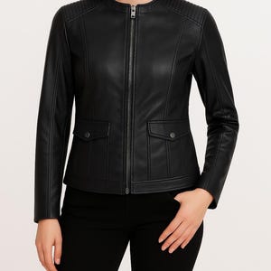 Blouson motard femme noir en cuir d'agneau - Blouson tendance coupe slim