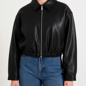 Blouson femme noir en cuir d'agneau – Blouson aviateur slim fit en cuir souple
