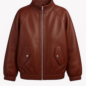 Blouson aviateur oversize en cuir d'agneau zippé pour femme