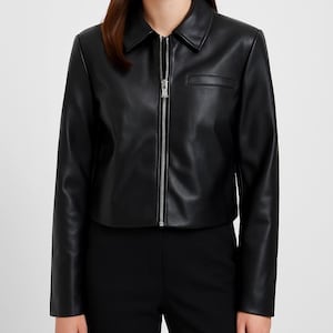 Blouson Femme Noir En Cuir D'Agneau - Blouson Slim Fit En Cuir Souple