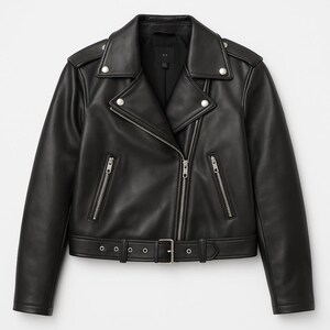 Veste motard en cuir d'agneau noir faite main pour femme