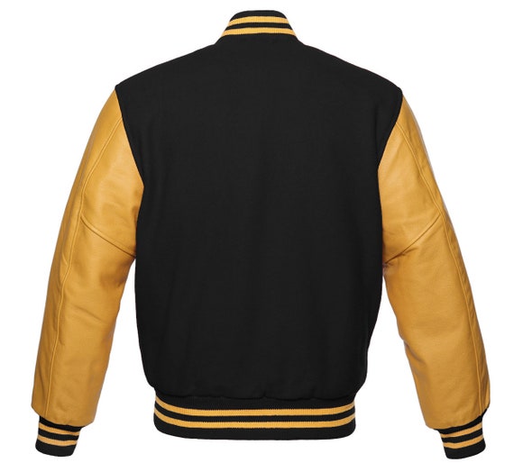 Black Wool & Gold Varsity Men's Letterman Baseball bomber Jacket