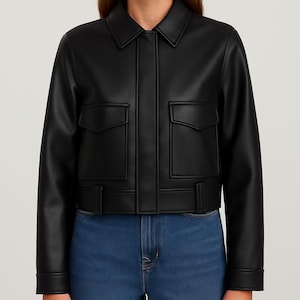 Blouson Femme Noir En Cuir D'Agneau - Blouson Slim Fit En Cuir Souple