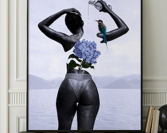 African Art Print Poster, Black Woman Wall Art, Neutral Home Decor