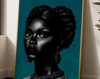 Green African Wall Art | Black Woman Canvas | Afrocentric Home Decor | African American Queen Art | Melanin Modern Wall Print