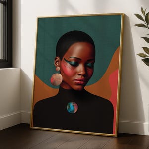 Afrocentric African Wall Art Print, Black Woman Poster, Modern Neutral Decor