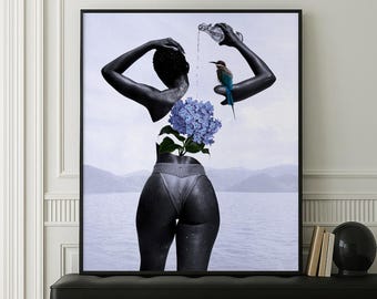 African Art Print Poster, Black Woman Wall Art, Neutral Home Decor