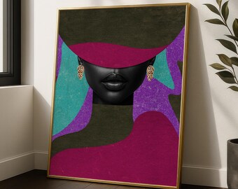 African Wall Art | Black Woman Canvas | Afrocentric Home Decor | African American Queen Art | Melanin Modern Wall Print