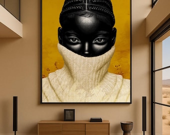 African Wall Art | Black Woman Canvas | Afrocentric Home Decor | African American Queen Art | Melanin Modern Wall Print