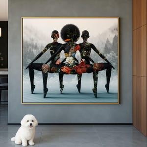 African Wall Art Framed Canvas, black women floral art, Afrocentric Female Portrait Art