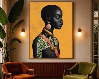 African Wall Art | Black Woman Canvas | Afrocentric Home Decor | African American Queen Art | Melanin Modern Wall Print