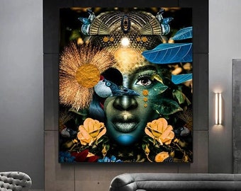 Goddess, African Wall Art, Black Girl Magic, Living Room Wall Art, Afrocentric Female Portrait Art